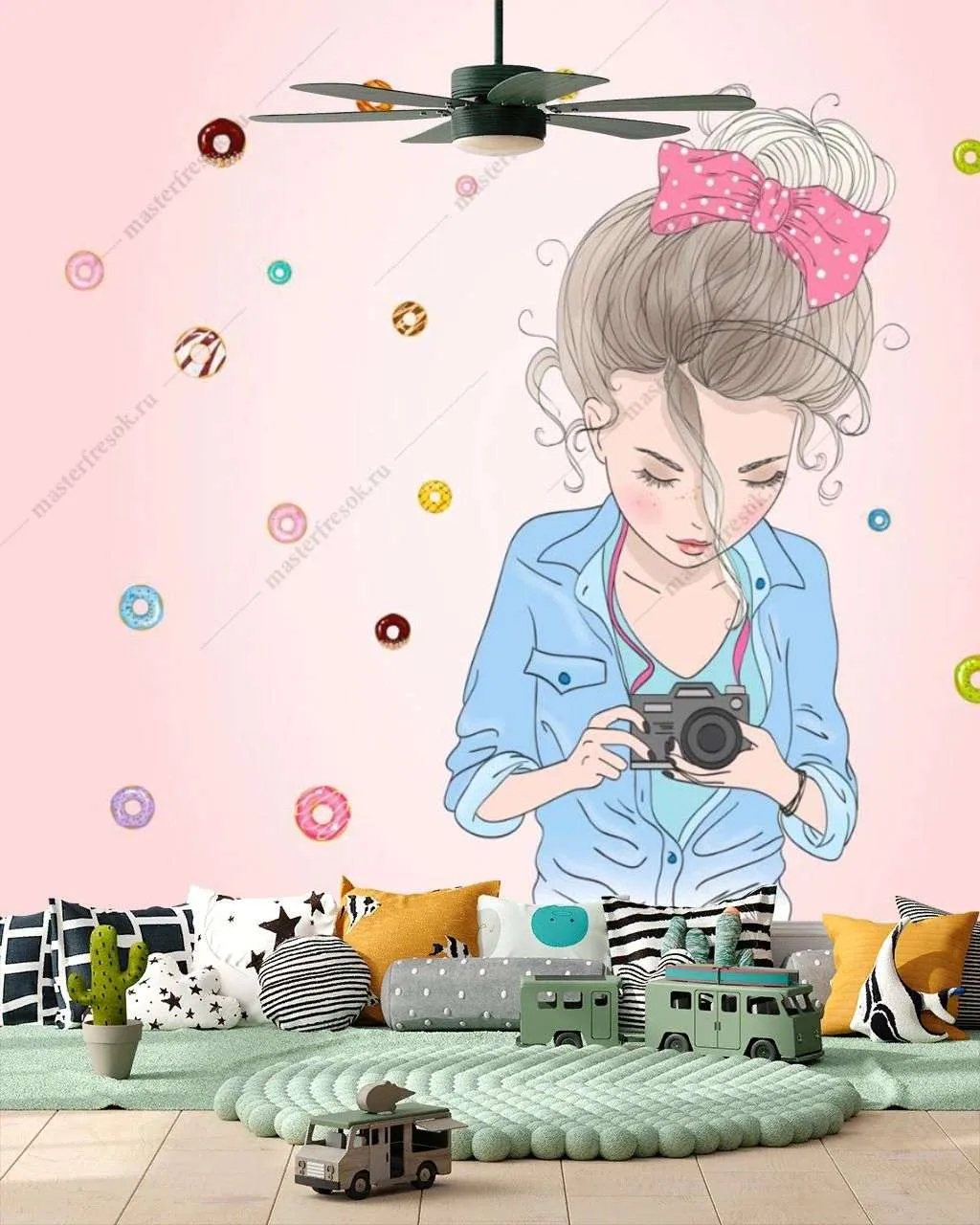 Фотообои в интерьере девушка с фотоаппаратом  14-233 фото