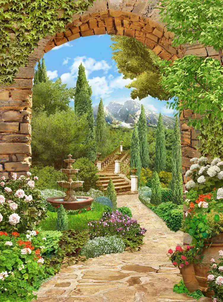 Фотообои в интерьере арка и тропинка в сад  17-0082 фото