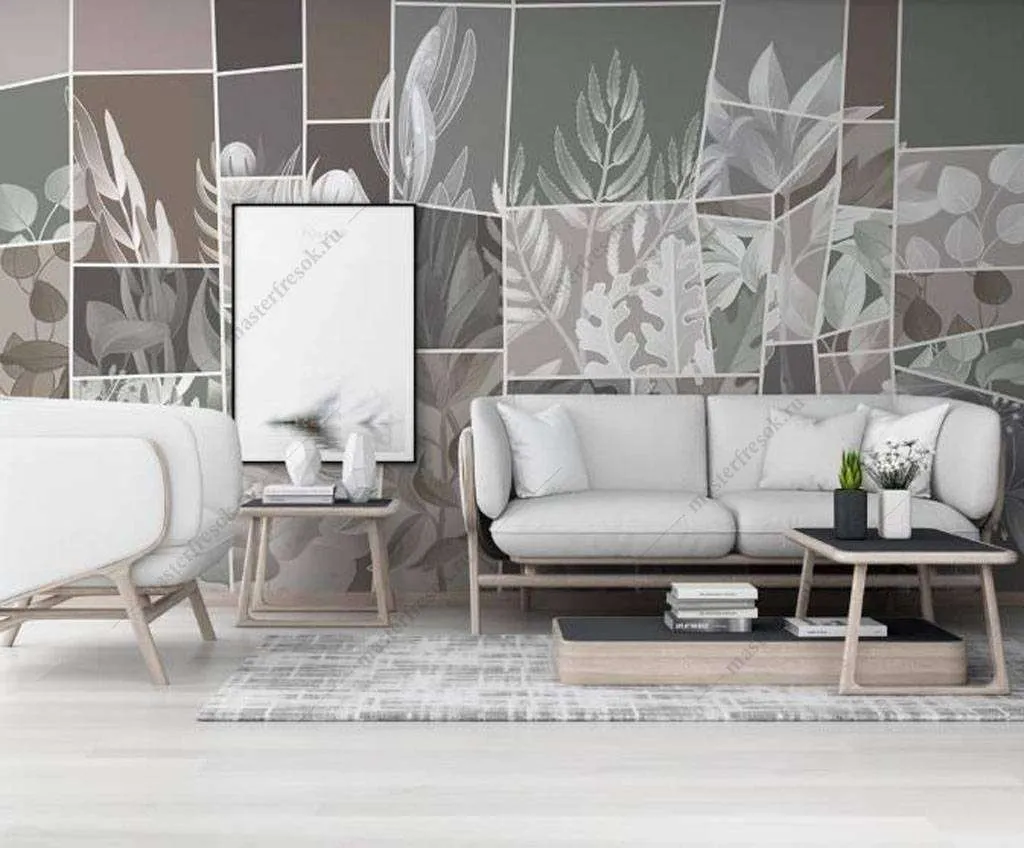Фотообои в интерьере цветочная геометрия  16-118 фото