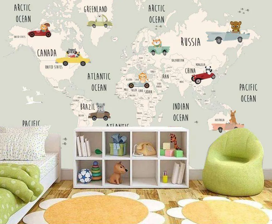 Фотообои в интерьере карта с машинками  15-290 фото