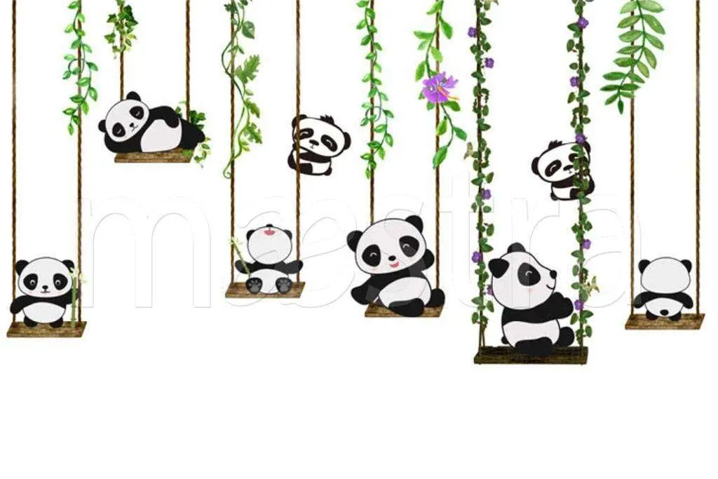 Фотообои в интерьере панды катаются на качелях  15-142 фото