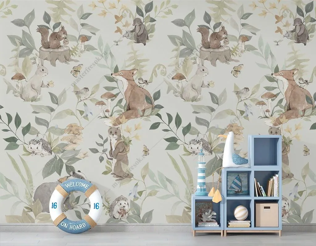 Фотообои в детскую паттерн с животными    9-1874