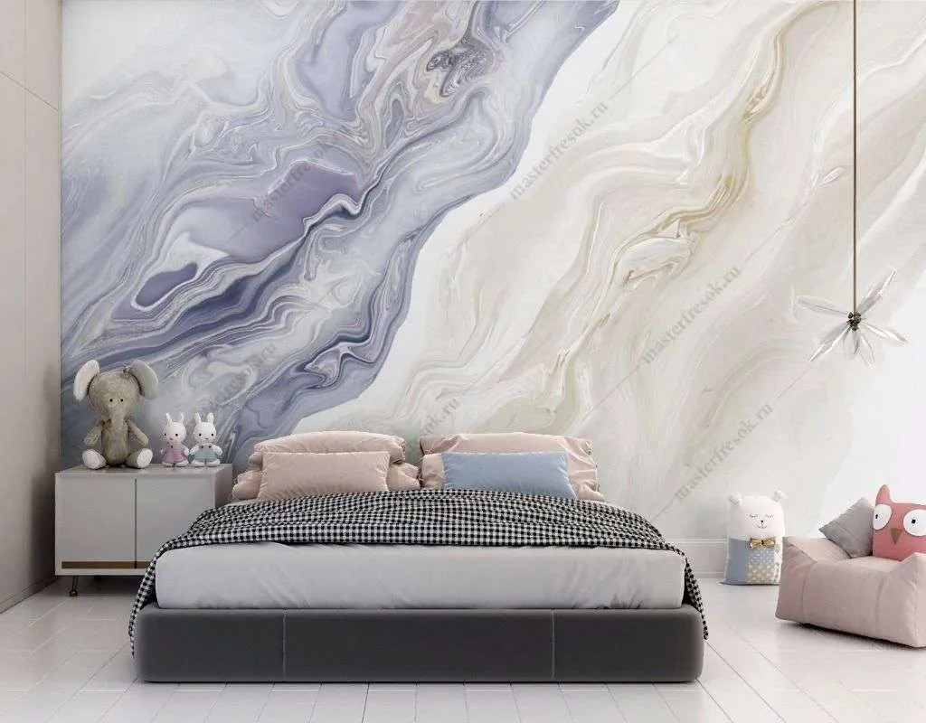 Фотообои в интерьере мрамор белый с разводами  13-565 фото