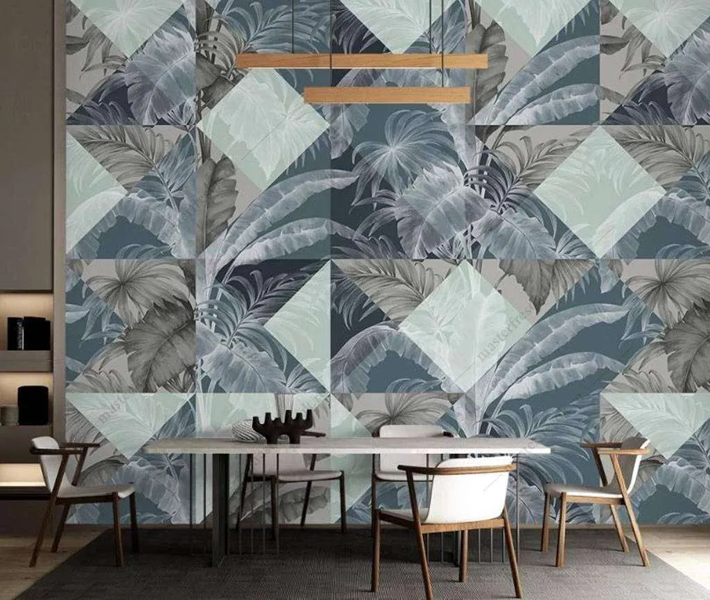 Фотообои в интерьере геометрия в листьях  15-976 фото