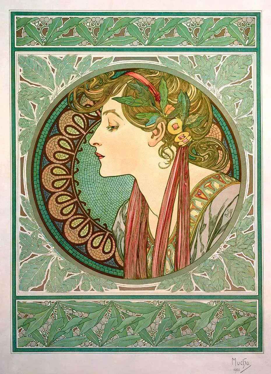 Фотообои в интерьере альфонс мариа муха - лавр  8-205 фото