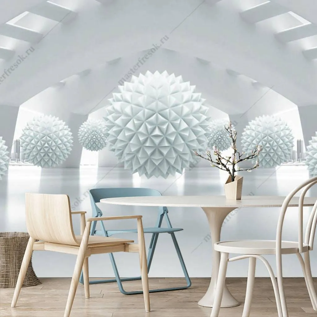 Фотообои в интерьере 3д объемные фактурные шары  10-791 фото