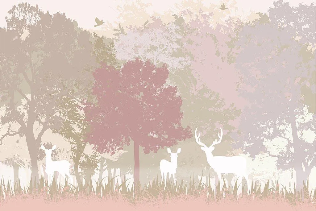 Фотообои в интерьере силуэт оленей на рассвете  12-1515 фото