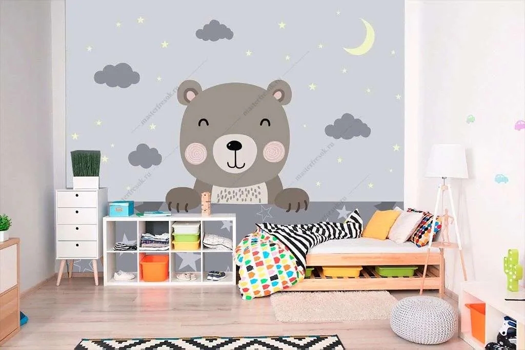 Фотообои в интерьере милый медвежонок  14-312 фото