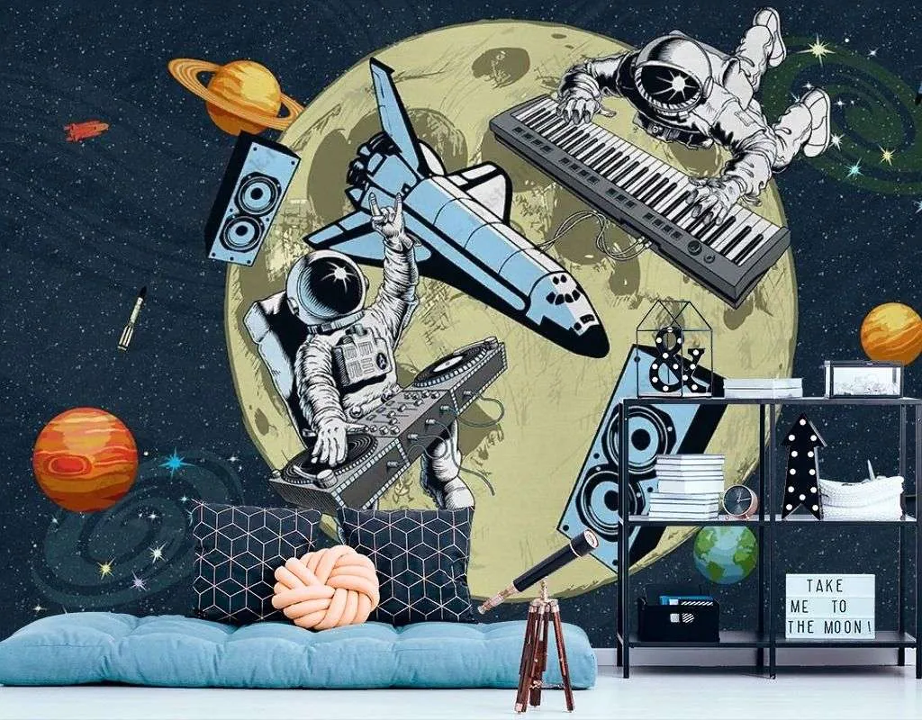Фотообои в интерьере в детскую: космонавты-диджеи   14-731 фото