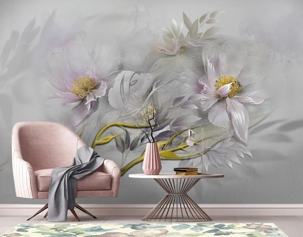 Фотообои в интерьере в гостиную цветы абстракция   13-664 фото