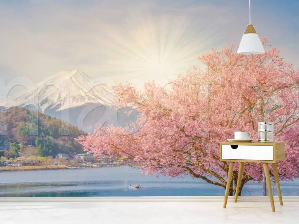 Фотообои Гора Фудзи весной когда цветет сакура  10-033