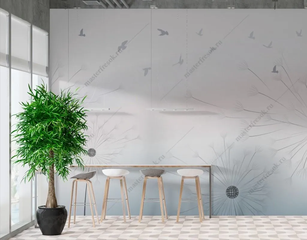 Фотообои в интерьере серые одуванчики  14-407 фото