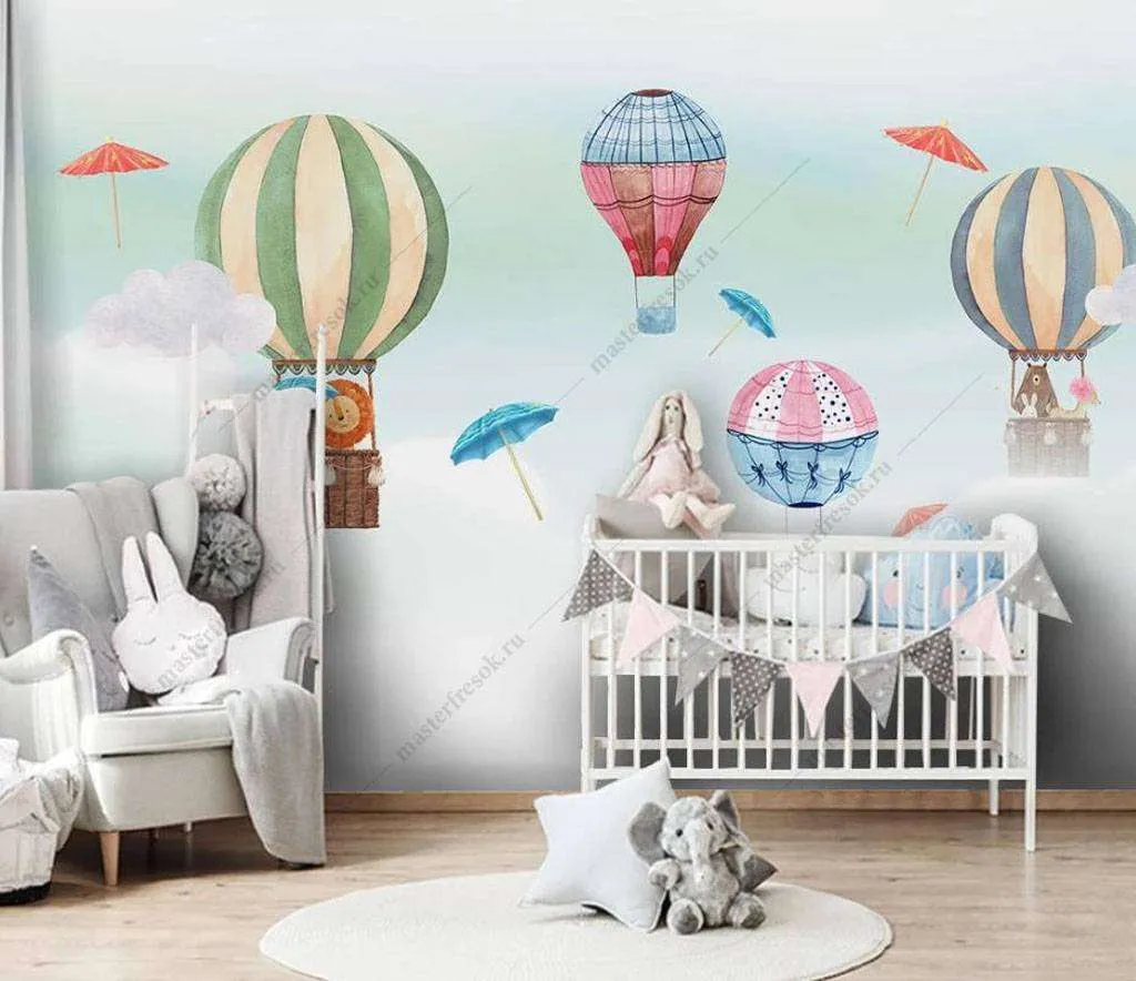 Фотообои в интерьере животные на воздушных шарах  16-018 фото