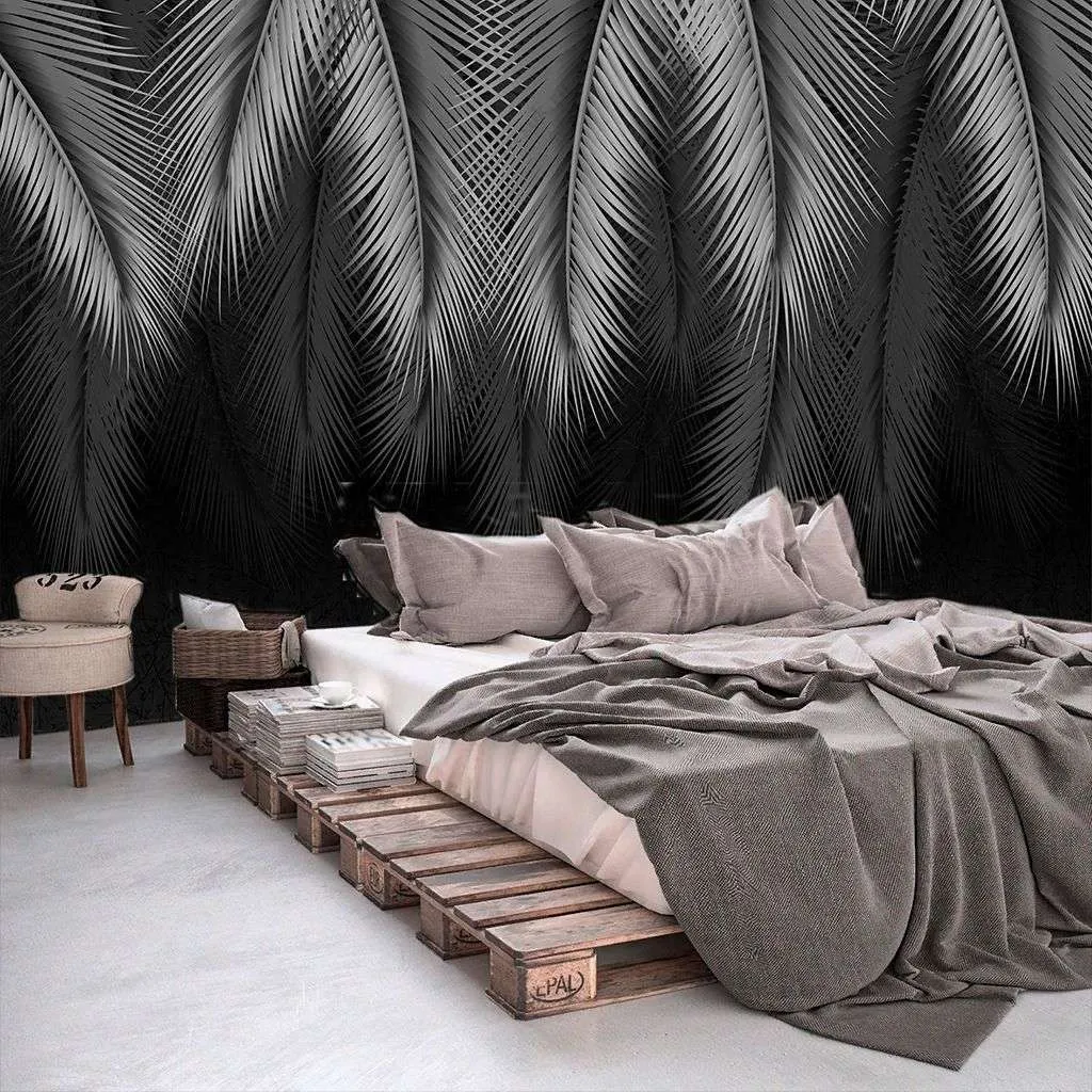 Фотообои в интерьере листья свисающие на черном фоне  9-1749 фото