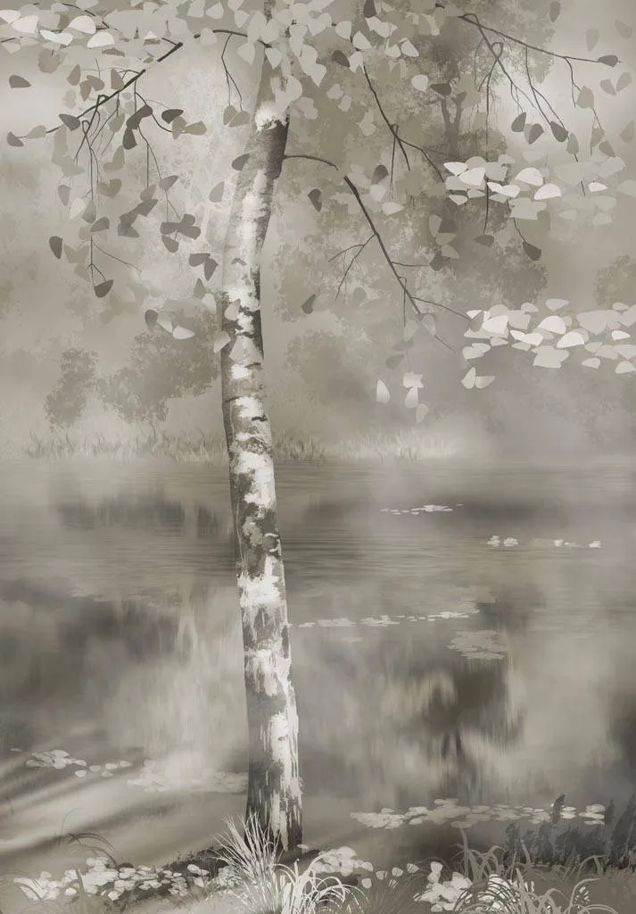 Фотообои в интерьере береза акварелью  13-293 фото