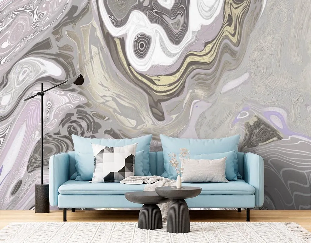 Фотообои в интерьере флюид арт серый дым  13-607 фото