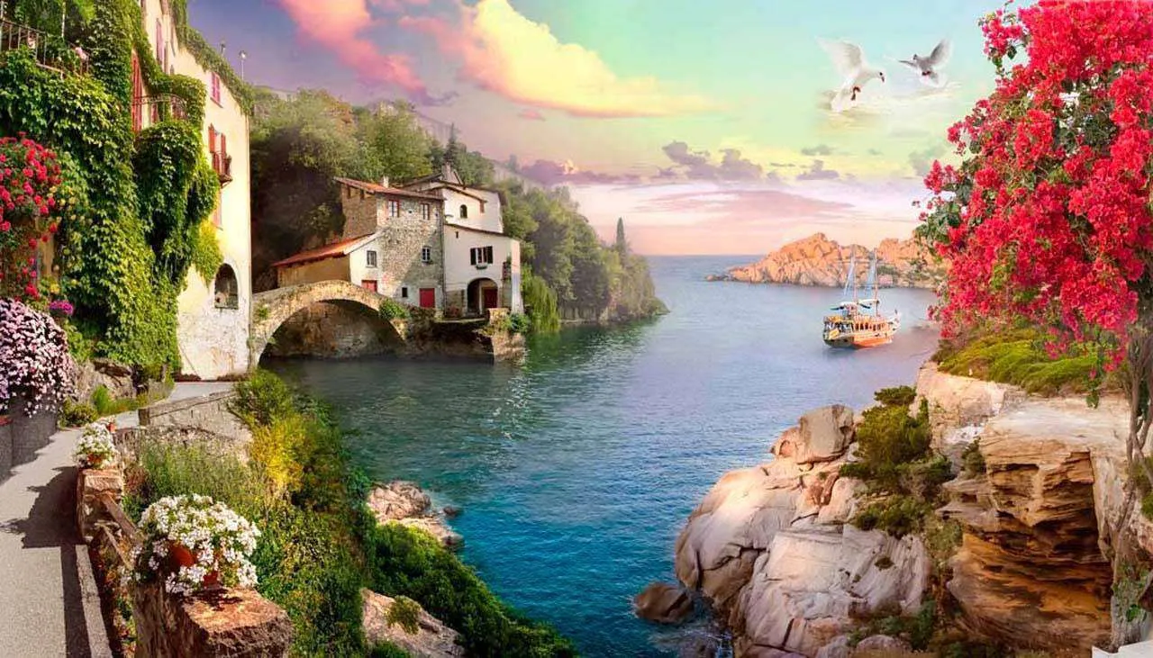 Фотообои в интерьере скала с видом на море  7-020 фото