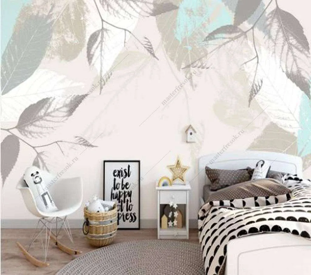 Фотообои в интерьере нежная листва  16-167 фото