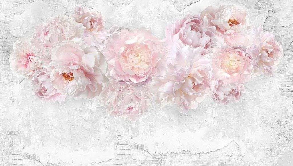 Фотообои в интерьере пионы на мраморном фоне  14-369 фото