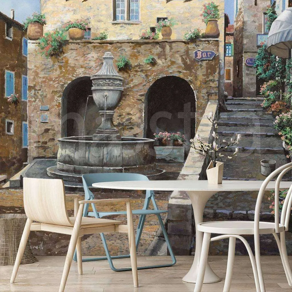 Фотообои в интерьере фонтан у дома  8-029 фото