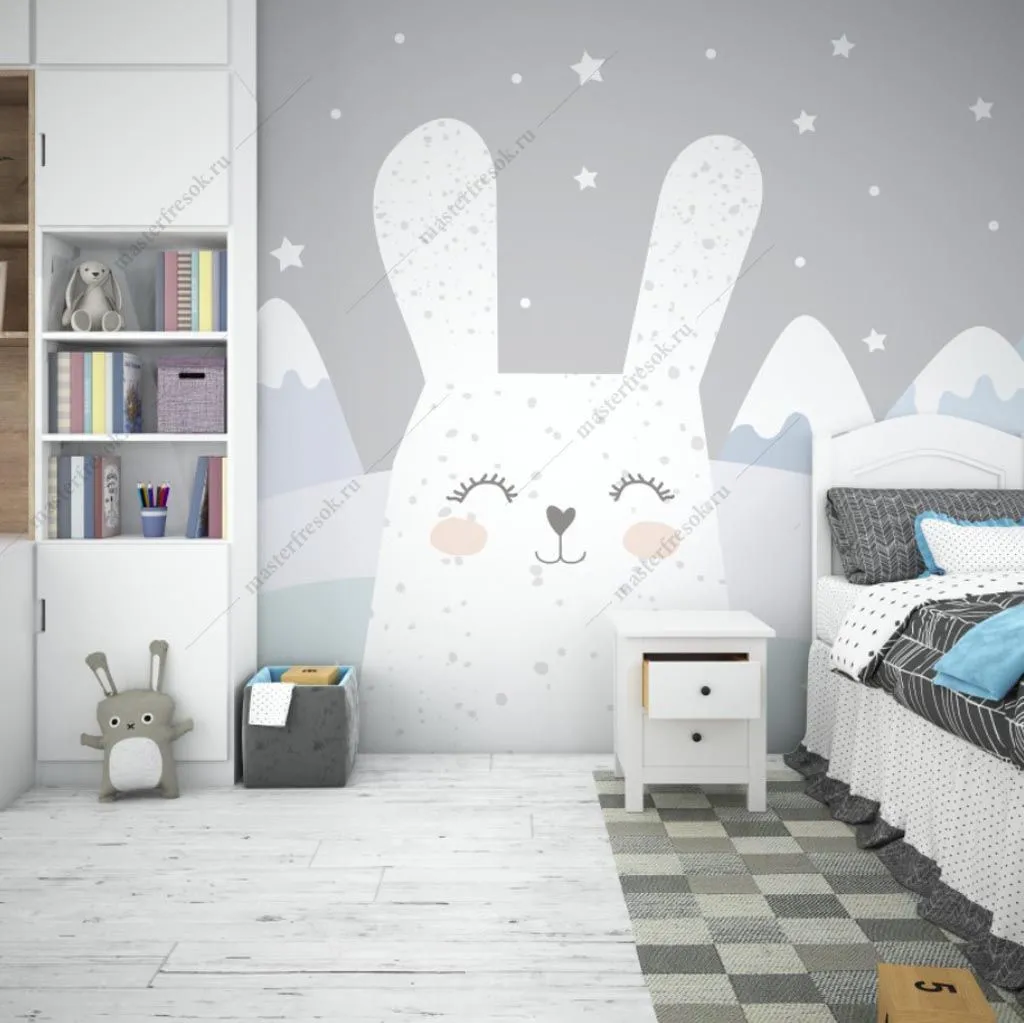 Фотообои Зайка в зимнем лесу  12-1429