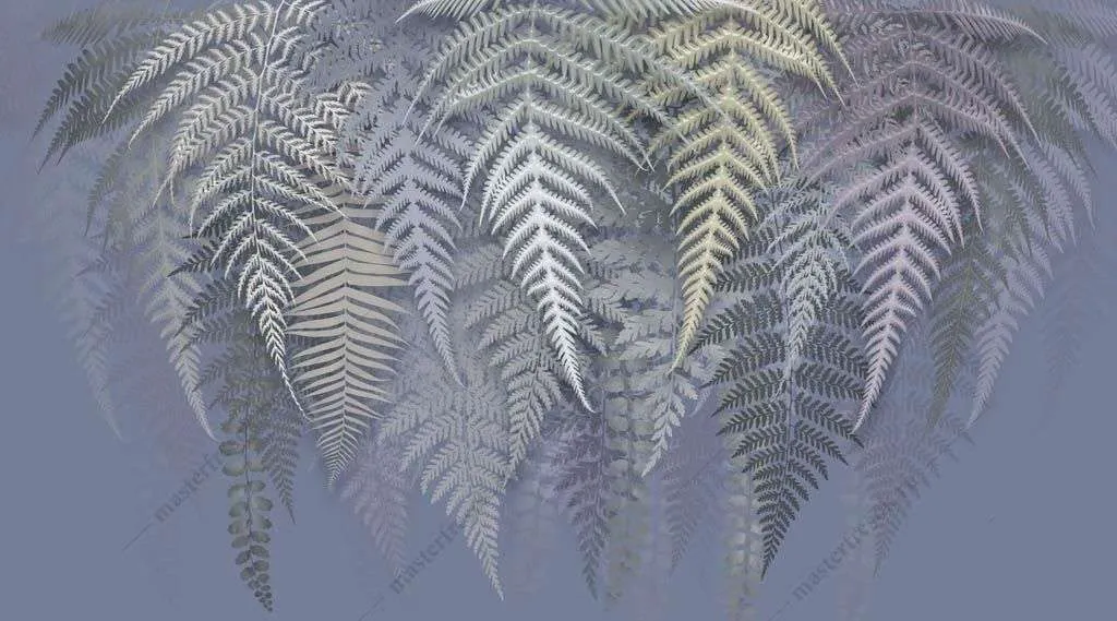 Фотообои в интерьере папоротник на синем фоне  13-363 фото