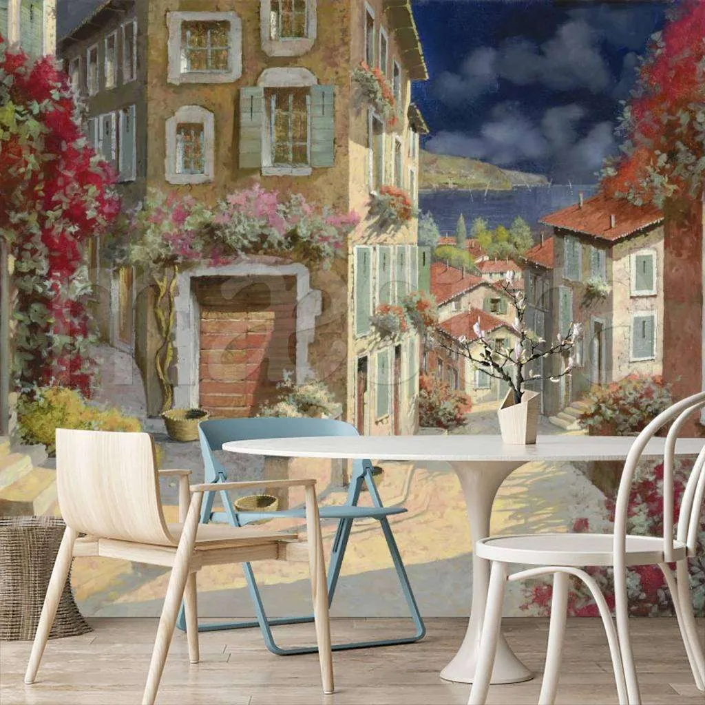 Фотообои в интерьере старинная улочка с грозовыми тучами  8-007 фото