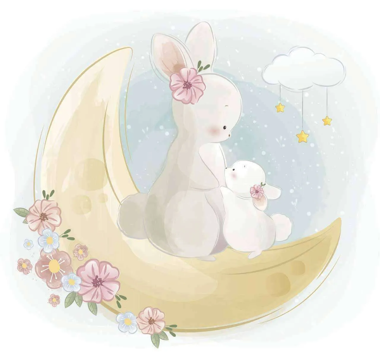 Фотообои в интерьере кролик с мамой на луне  12-456 фото