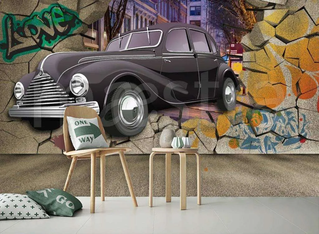 Фотообои Машина баллончиком на стене  12-383