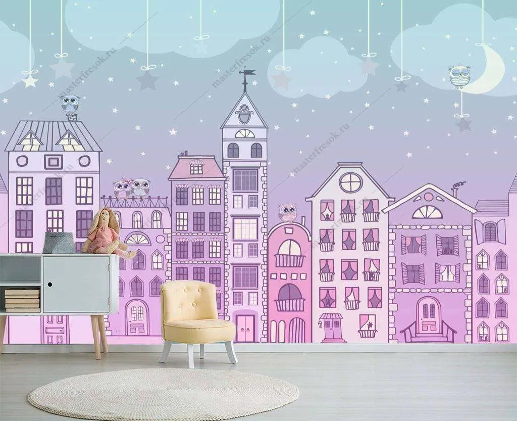 Фотообои в интерьере домики в ночи  13-159 фото