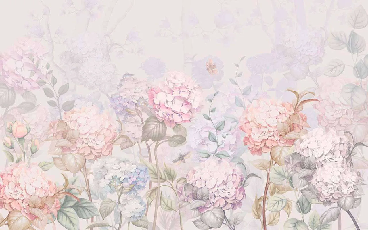 Фотообои в интерьере розовые гортензии  13-110 фото