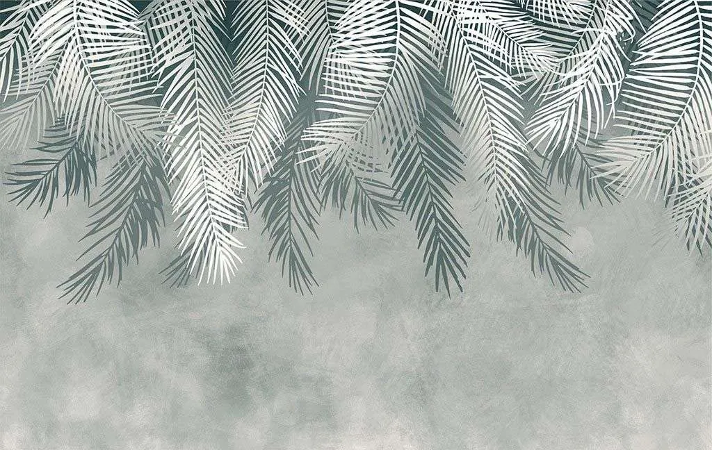 Фотообои в интерьере листья серые  9-1462 фото