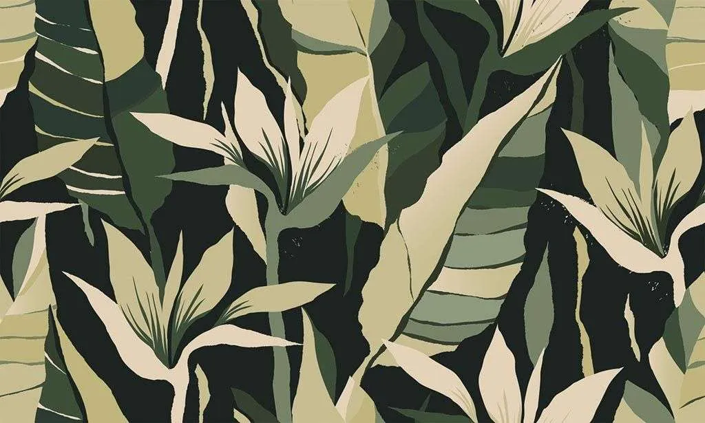 Фотообои в интерьере пальмовые листья на черном фоне  9-1117 фото