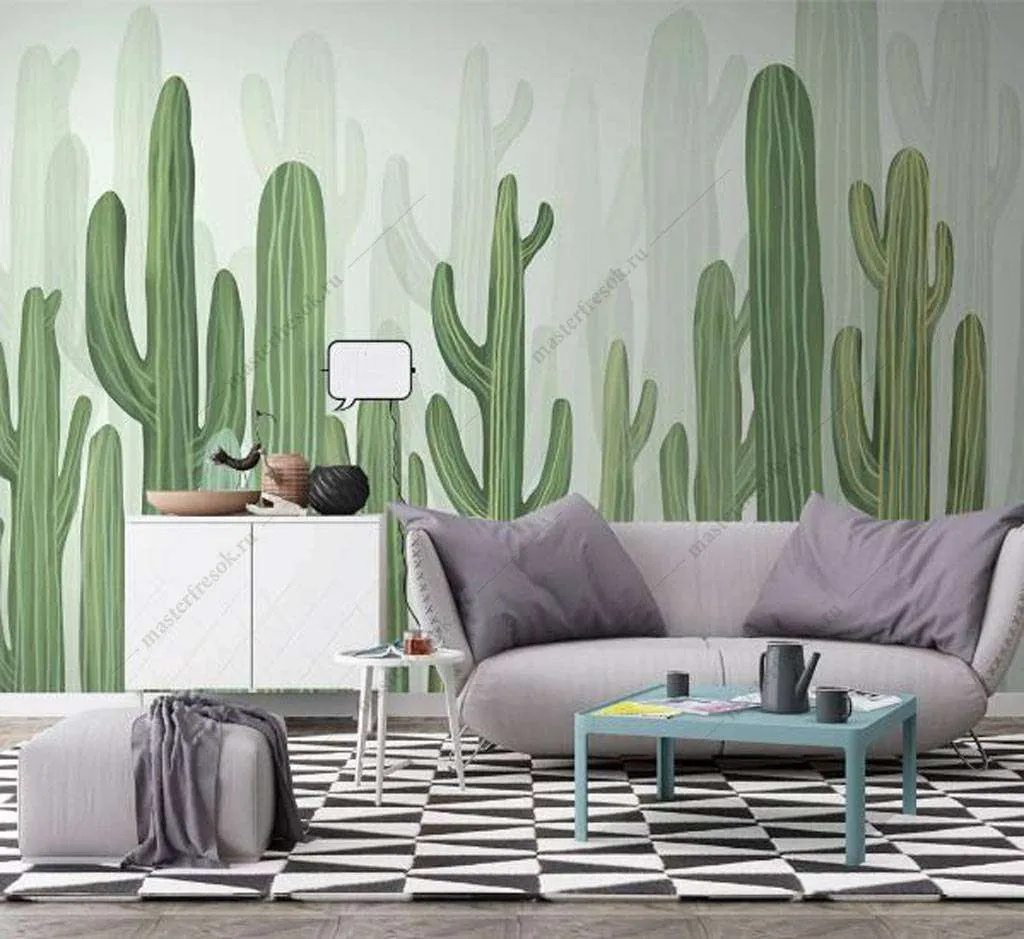 Фотообои в интерьере кактусы  16-117 фото