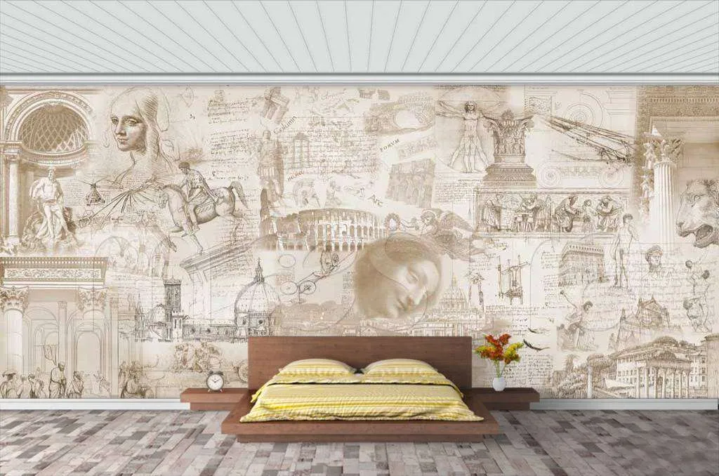 Фотообои в интерьере рисунки да винчи  7-450 фото