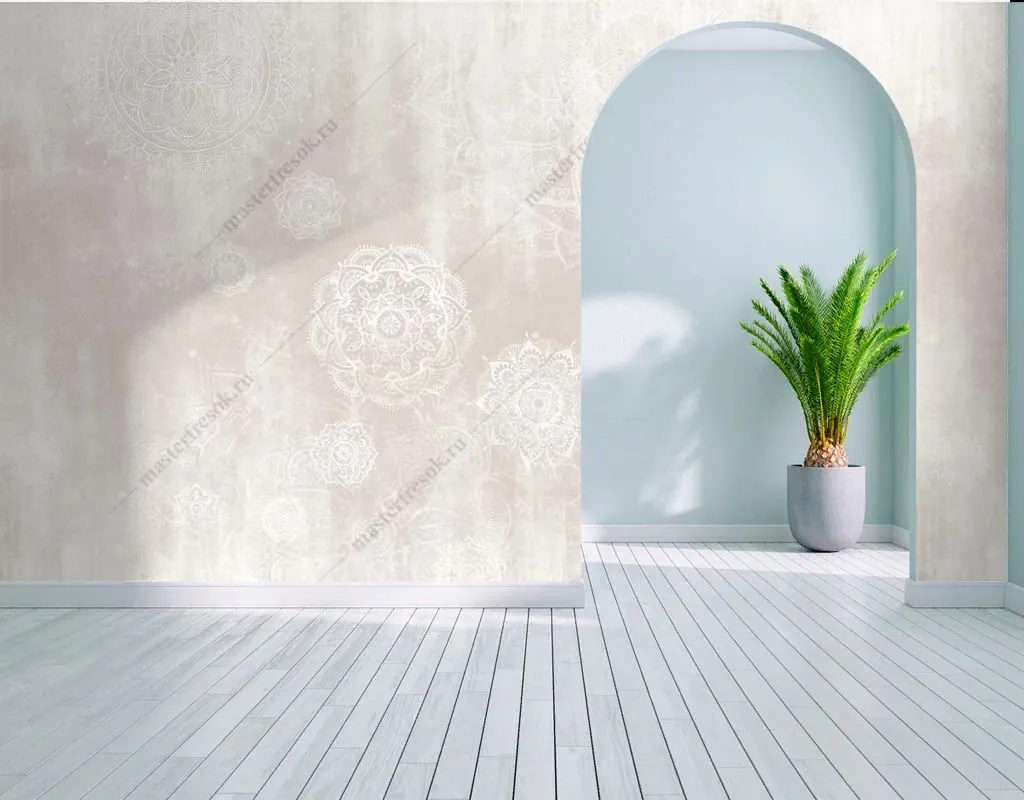 Фотообои в интерьере мандалы бежевые  14-648 фото