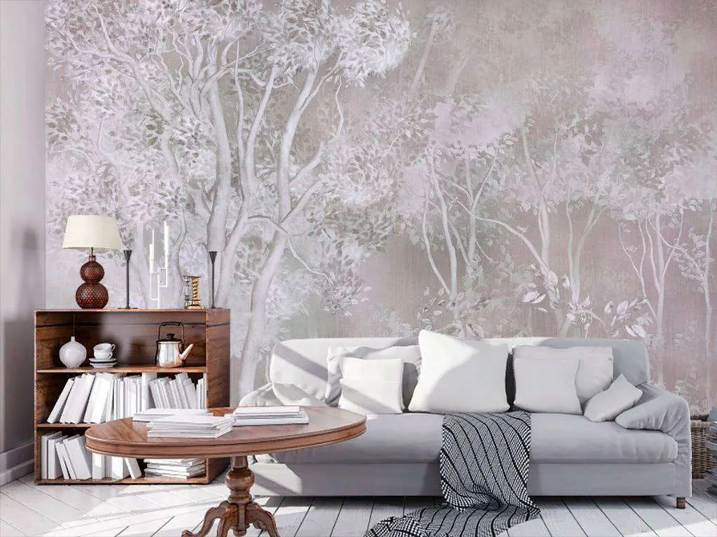 Фотообои в интерьере деревья туманные  13-236 фото