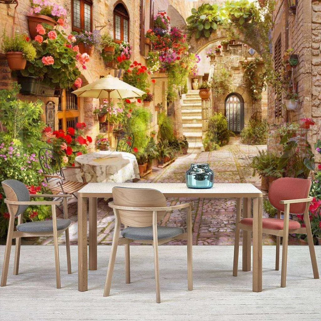 Фотообои в интерьере улица старого города в цветах  7-275 фото