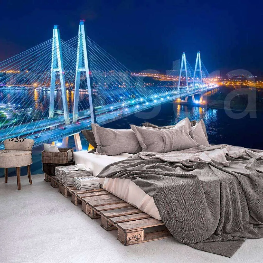 Фотообои в интерьере вантовый мост в санкт петербурге  9-694 фото