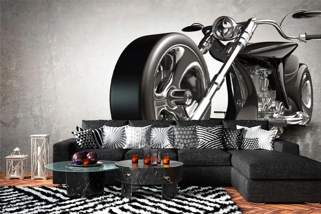 Фотообои в интерьере чоппер. мотоцикл  9-2084 фото