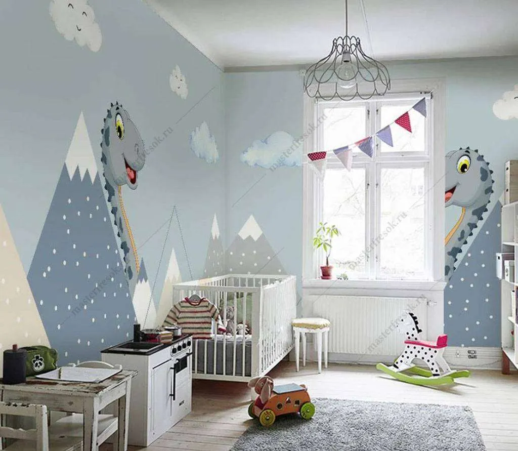 Фотообои в интерьере веселый динозавр  15-880 фото