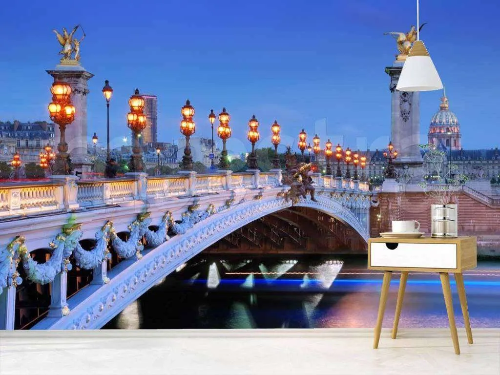 Фотообои в интерьере мост в париже с фонарями  9-794 фото