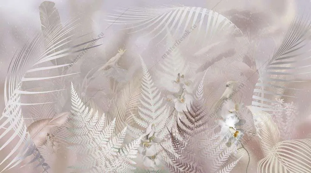 Фотообои в интерьере папоротник и орхидея  13-368 фото