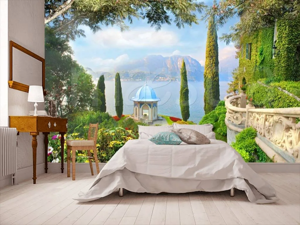 Фотообои Цветущий сад с видом на море  5-016