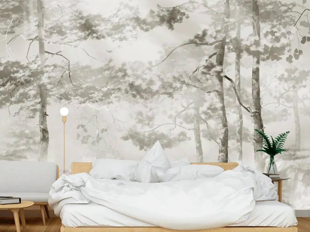 Фотообои в интерьере гризайль акварелью  13-286 фото