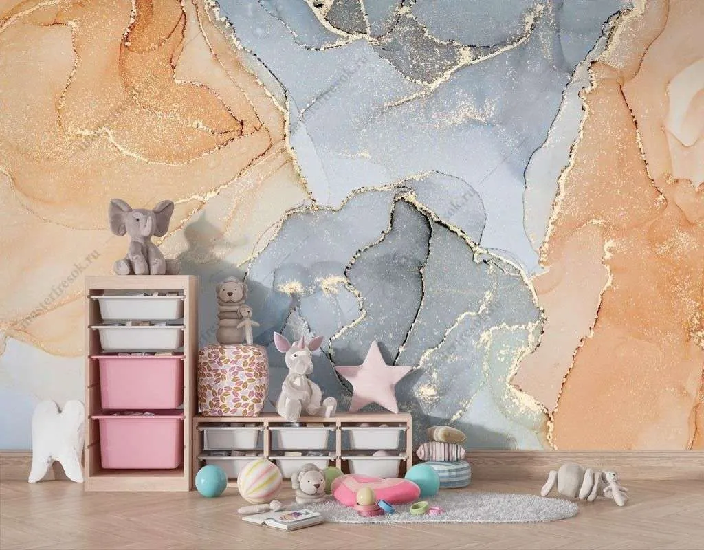 Фотообои в интерьере золотые разводы флюида  9-1525 фото