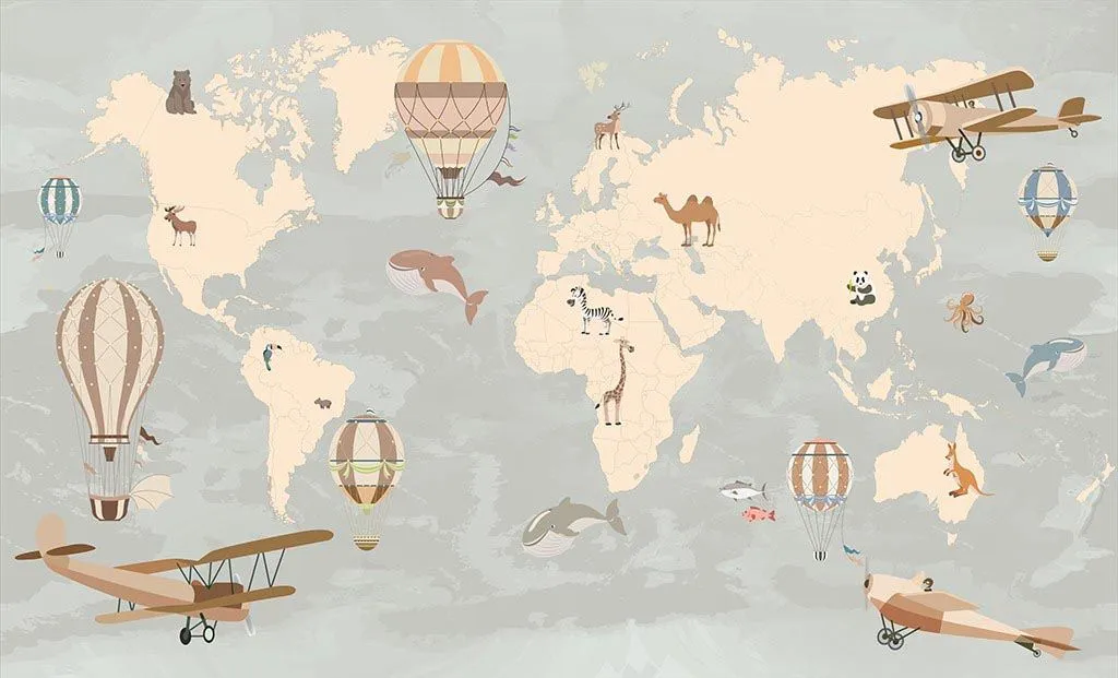 Фотообои в интерьере бежевая карта в детскую без границ  12-1524 фото