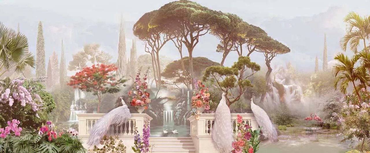 Фотообои в интерьере павлины в парке  13-017 фото