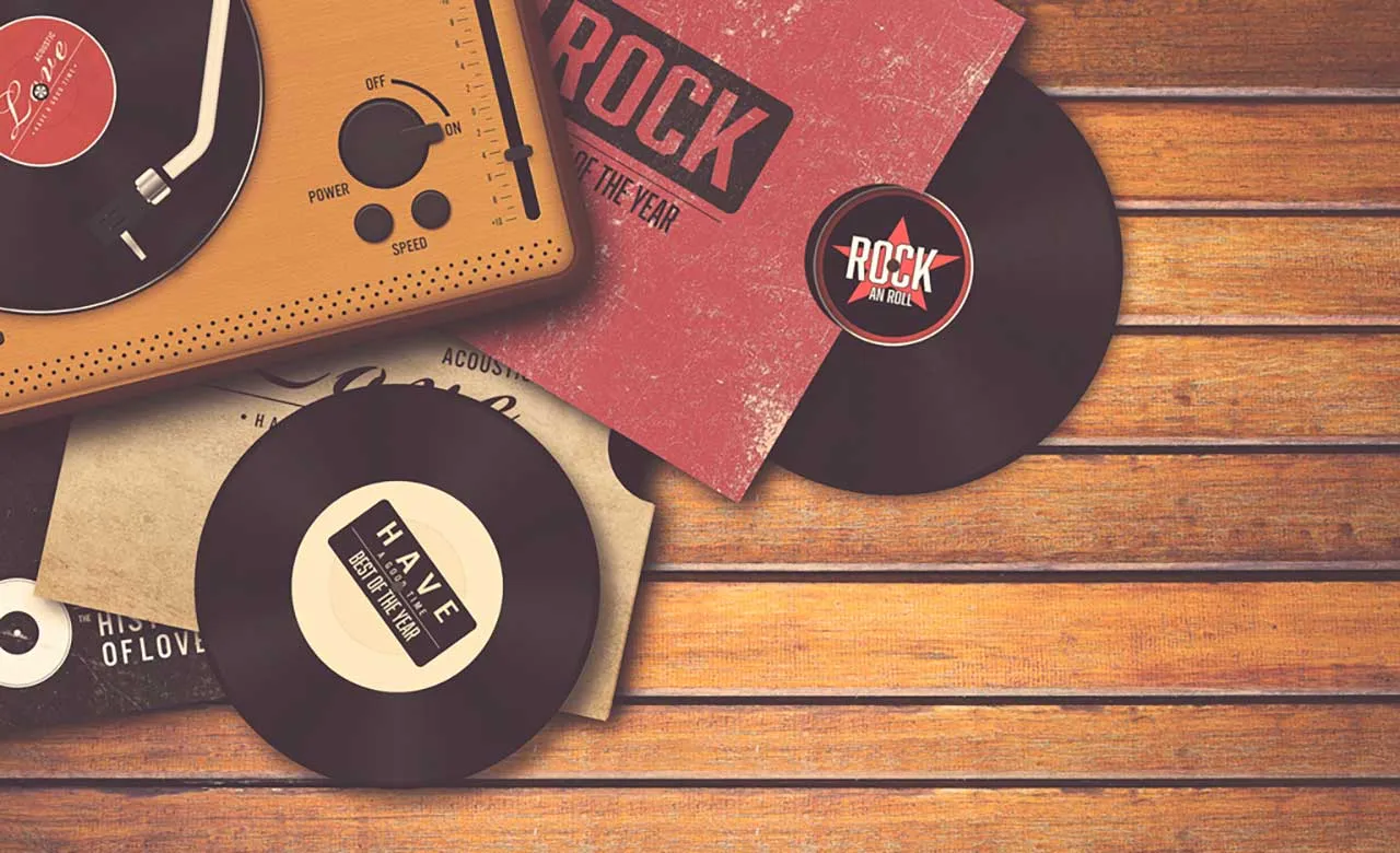 Фотообои в интерьере виниловые пластинки  9-281 фото