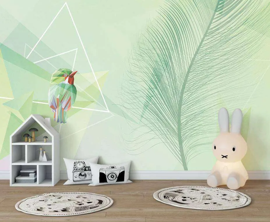 Фотообои в интерьере зеленое перо  15-363 фото